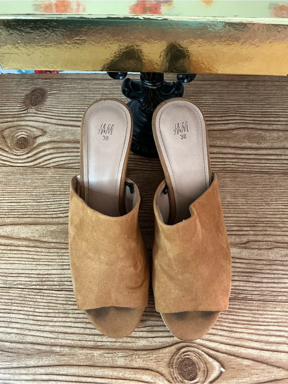 H&M Tan Suede Open-Toe Slide Mules